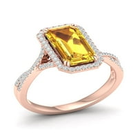 Императорски скъпоценен камък 10к Розово злато Изумруд шлифован Цитрин КТ ТВ диамантен ореол Дамски пръстен