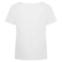 Freshlook къс ръкав за женски небрежен моден моден лятен тениска с тениска с деколте отпечатани върхове с къс ръкав, бял l