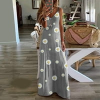 Bigersell жени Спагети каишка Макси рокля лятна ежедневна без ръкави с V-образна декорална отпечатани дълги рокли Бохо плаж флорален дълъг макси рокля A-Line Sundresses S52