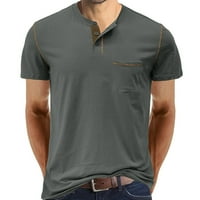 Penkiiy мъже с къс ръкав Небрежна модна кръгла шия пуловер тениски тениски с блуза с джобове xxl тъмно сиво в продажба