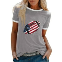 Дианли дамски риза на 4 юли кръгла шия туника американски флаг звезда райета печат къса ръкав летни тениски плюс размер свободна