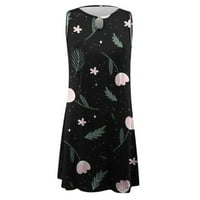GUZOM Великденска рокля за жени- Екипай отпечатани макси рокли нови без ръкави Небрежни пролетни женски върхове черни