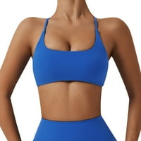 Fabiurt женски сутиен за жени спортен сутиен с подплатен кръстосана гърба на гърба без подложки спагети за йога фитнес, синьо