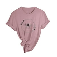Айометни върхове за жени ежедневни пролетни жени пролет лято отпечатани къси ръкав o Вратна тениска отгоре, розово m