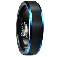Черният волфрамен карбиден пръстен за мъже сини скосени ръбове сватбена лента размер 7-12