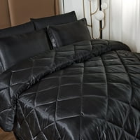 Комплект утешител, копринено меко сатенено легло в чанта с чаршафи калъфки за възглавници черно, двойно