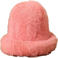 Жени плюшени кръгла шапка fau fur fluffy плюшена плетена топла шапка с кофа за студенти момичета
