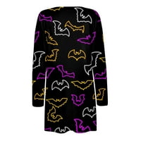 Yubatuo Женски моден ежедневен Хелоуин печат с дълъг ръкав Midi Cardigan Pocket Jacket Coats For Women Light Purple XL