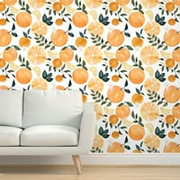 Peel & Stick Wallpaper 9ft 2ft - акварелен плод лято оранжево цитрусови цитрусови модерни ботанически ярки по поръчка подвижен