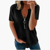 Cacommark pi туника върхове за жени просвет женски небрежни копчета с къс ръкав комфортно твърдо цвят блуза черно