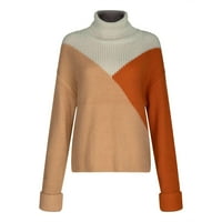 WHLBF плюс размер пачуърк костенурка пуловери за жени, зимни дамски шиещи плетени пуловерни върхове с дълги ръкави
