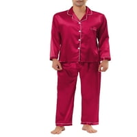 Уникални изгодни Мъжки Сатен пижама комплекти Дълги ръкави Бутон надолу Спално Облекло Спално облекло