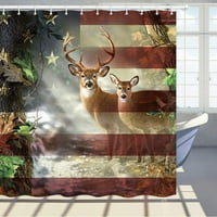 Елен душ завеса патриотична бели елен стара гора ретро американски флаг полиестер плат баня завеси за баня с куки