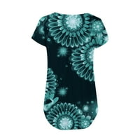 Zpanxa огромни тениски за жени модни v-образни флорални отпечатани туники върхове бутони с къс ръкав тениска дамски летни върхове