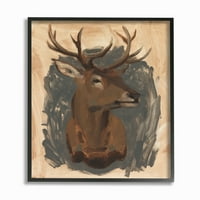 Ступел индустрии елен портрет Кафяво сиво животински живопис рамкирани стена изкуство от Джейкъб Грийн