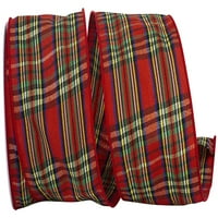 Хартиени карирани традиции Делукс Кабелна лента, червено и зелено, 4в 10д, в пакет