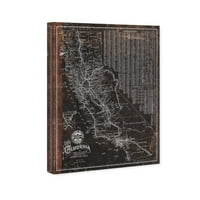 Уинууд студио карти и знамена стена изкуство платно отпечатъци 'южната част на Тихия океан Калифорния пътна карта 1901' САЩ Карти-Черно,