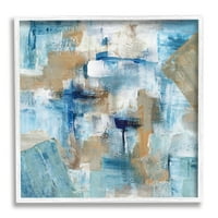 Ступел индустрии слоести сини кафяви форми блокирани абстрактен модел Живопис бяла рамка изкуство печат стена изкуство, дизайн