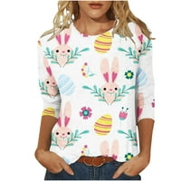 Жени щастливи великденски тениски зайче заек флорални яйчни графични тениски екипаж на ежедневни празнични ризи ръкави върхове