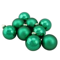 9-парче лъскава и матирана зелена стъклена топка Коледен орнамент комплект 2.5