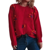 Пуловери за хунпта за жени екипаж в врата с дълъг ръкав Bubble Cherry Jacquard Knit Pullover пуловер