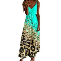 Usmixi рокли за жени ежедневни флорални принтира V-образно деколте без ръкави макси рокли плюс размер леопардов сплайсинг хлабав