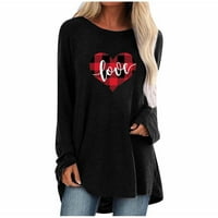 Дамски средна дължина дълги ръкави блуза мода Свети Валентин Любов отпечатване на солидна пуловер Небрежен свободен кръг дами