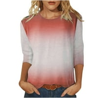 BABYSBULE Дамски стилен градиент отпечатани върхове Просвещение тениска с тениска в средна дължина Блуза кръгла шия ежедневни