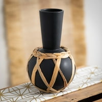 Sullivans Matte Black Rattan Wrap Vase 10.5 H Black