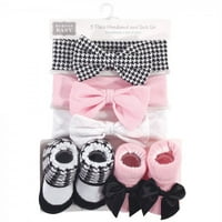 Hudson Baby Baby Baby Girl Headband и чорапи комплекти 5pk, Houndstooth, 0- месеца