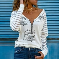 Fanxing Clearance сделки жени цип ший v Врат пуловер блуза свободно прилягане на риза с дълъг ръкав блуза Блука за ежедневни изкуства