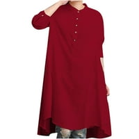 Женска рокля модна есенна случайна пълна ръкав бутон O-хилята риза рокля външни дрехи Red S