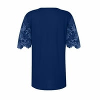 Дамски върхове с къс ръкав дами блуза ежедневна солидна мода V-образно деколте летни туники върхове сини s