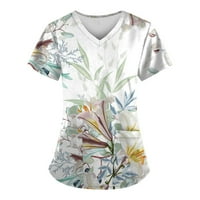 Летни горещи ризи за жени жени Модна пролет и лятна маслена живопис отпечатък V-образно деколте с къси ръкави работни дрехи с
