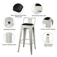 Дизайнерска група метални столове с ниска облегалка с веган кожена седалка комплект от 6, Затруднени почти бели