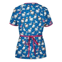 Дамски блузи Графични отпечатъци с къс ръкав работно облекло Жени тройници V-образни върхове Сини 3xl