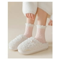 Двойки топли пухкави чорапи женски меки коралови кадифени чорапи, бели