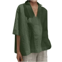 Usmixi дамски върхове облечени ежедневни лакът с дължина v-neck солидни летни ризи небрежни плюс размер удобно меко памучно бельо пуловер блуза зелено l Разчистване дре?