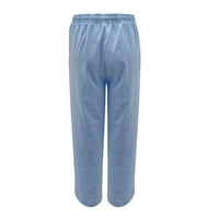 Symoid Womens Casual Pants- Небрежно твърдо памучно спално бельо разтискайте пълна дължина широки панталони за крака светло синьо