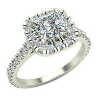 Принцеса нарязана възглавница Halo Diamond годежен пръстен за жени 1. Карат общо тегло 18k бяло злато