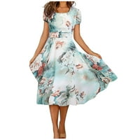 Дамски рокли Просвещение с къс ръкав A-Line Дължина на глезена Мода v-образно деколте флорална лятна рокля син 4xl