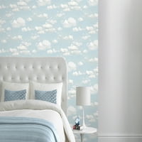 Brewster Bath Blue Clouds Wallpaper