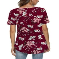A.Jesdani жени плюс размер туника върши ежедневни флорални блузи с къси ръкави Хенли ризи за жени M-4XL