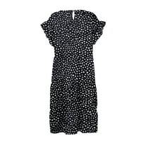 Летни рокли за жени с къс ръкав A-Line Mini модна отпечатана рокля с кръгло деколте Black 2xl