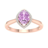 Императорски скъпоценен камък 10к Розово злато Маркиза нарязани розов аметист КТ ТВ диамантен ореол Дамски пръстен