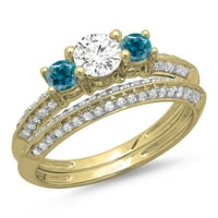 Колекция DazzlingRock 1. Карат 14K синьо и бяло диамантен камък булчински годежен пръстен CT, жълто злато, размер 7.5