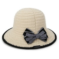 Farfi Fashion Women Bowknot регулируем широк ръчен анти-UV слама шапка лятна шапка с шапка