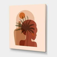 Дизайнарт 'Абстрактен портрет на красиво момиче и тропически палмови листа' модерно платно Принт за стена