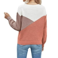 Дамски пуловери ежедневни цветни блокове кръгли пуловери на шията многоцветни s