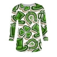 Тениска жени-мода за жени St. Patricks Holiday Print Есен и зимна небрежна кръгла шия отпечатана отпечатък с дълъг ръкав